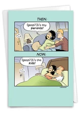 1 Funny Anniversary Greeting Card with Envelope-Then and Now,Couple,Husband,Wife