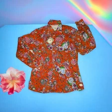 MASON'S Peace And Love Men's Button Up Shirt FLORAL 100% Cotton Red Size Large