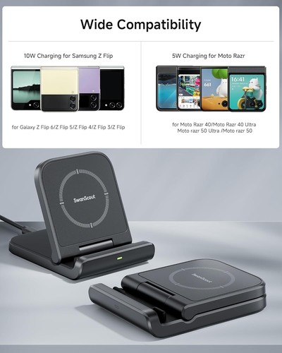 Wireless Charger for Samsung Galaxy Z Flip 6/5/4/3, Foldable Phone Charger Stand - Picture 2 of 8