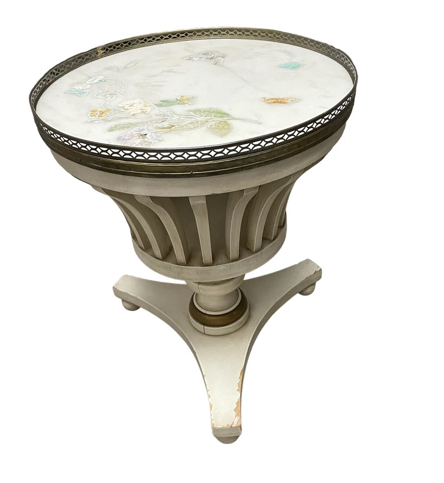 Pair of Danby MARBLETOP Accent Table French LOUISXVI Style w/Brass Gallery - Image 2 of 4