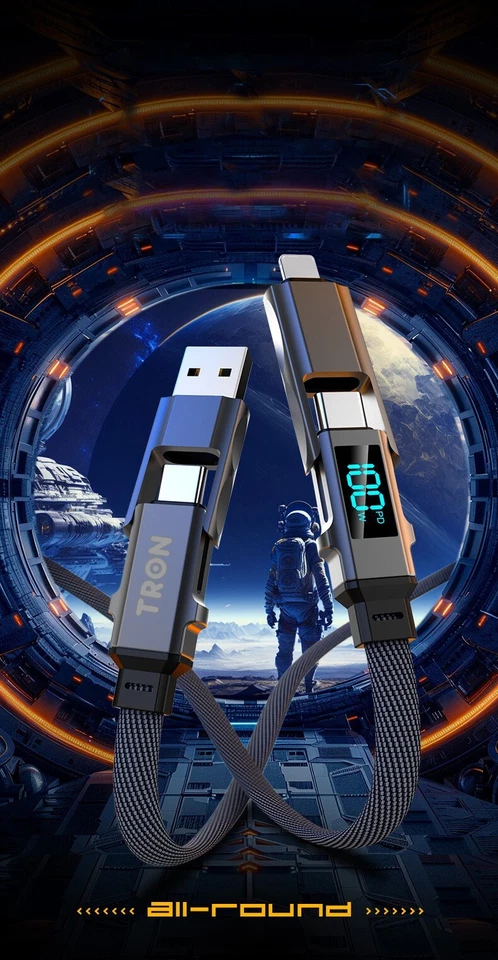 TRON 4 in 1 Digital Display Braided Charging Cable 100W | 5FT - Image 2 of 4