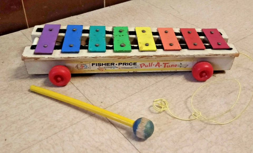 vintage ancien jouet bois pull a tune xylophone fisher price  - Photo 1/1