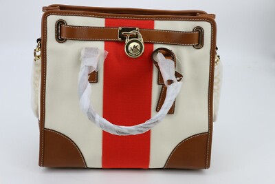 nouveau hamilton large logo metallic stripe satchel