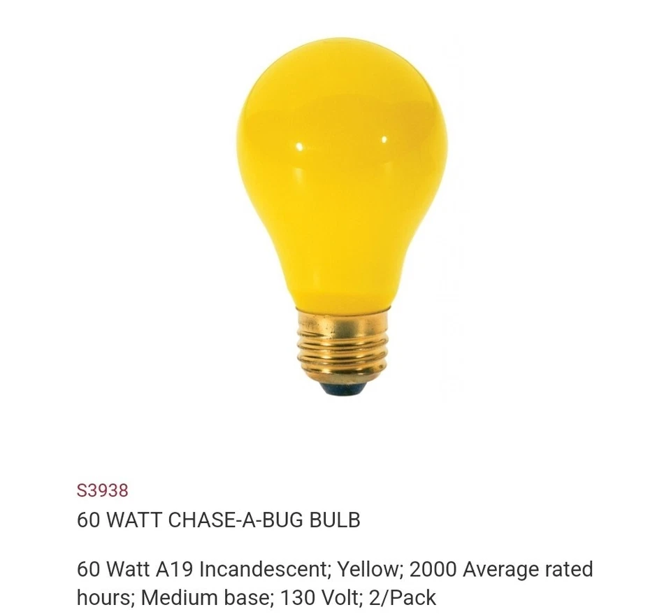 Two 2-bulb packs (4 Total) of Satco 60W Yellow Bug Lights “Chase-A-Bug” S3938 - Image 2 of 4