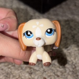 Hasbro Littlest Pet Shop Dog Figure Cream Brown Blue Eyes 2008 #2244