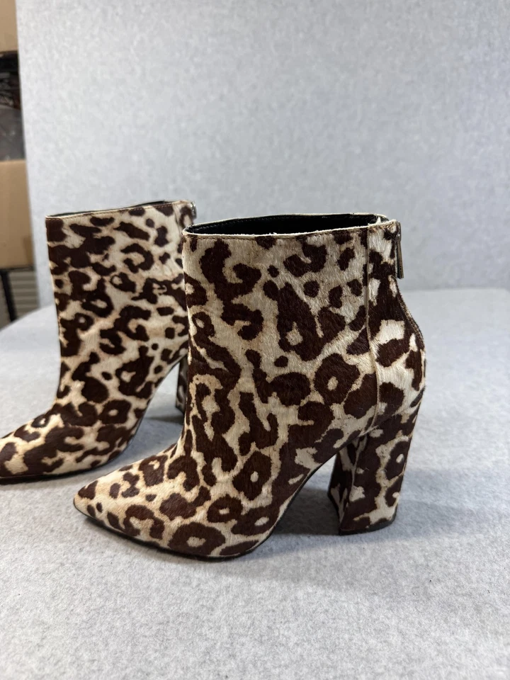 Botas Charles David para mujer talla 8M estampado de leopardo pelo de becerro bloque tacón cremallera zapatos Foto 4 de 4