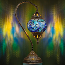 Vintage Morrocan Lamp with Tiffany Style, Handmade Turkish Table Lamp with Swan