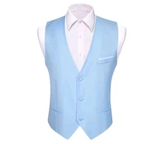 NWT Barry Wang V Neck Waistcoat Vest Size Large Blue Pocket Square Adjustable
