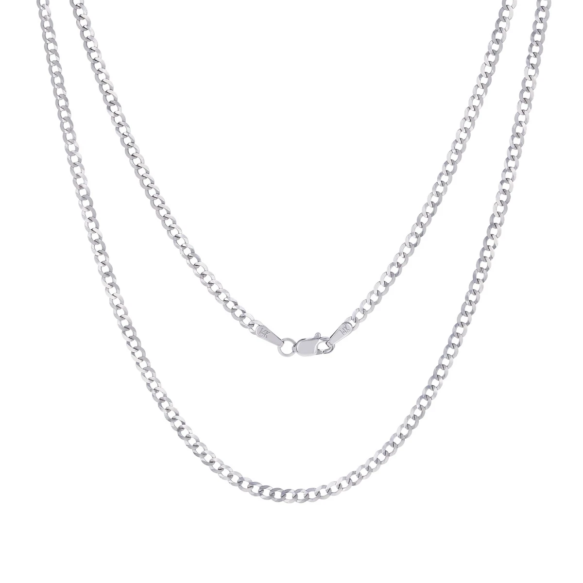 Collana A Catena Corda In Oro Bianco 14K - Larghezza 0.6 Mm - Scegli La Lunghezza (40,6/45,7/50,8 Cm)