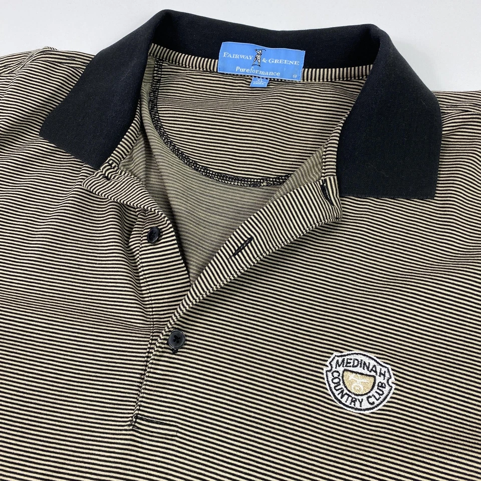 Camisa Polo Fairway & Greene Para Hombres XL Negra Blanca Rayas Medinah Country Club Golf Foto 2 de 4