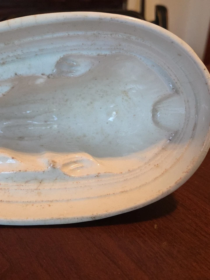 Molde de comida antiguo de cerámica de piedra de hierro blanca conejo conejito siglo XIX país  Foto 4 de 4