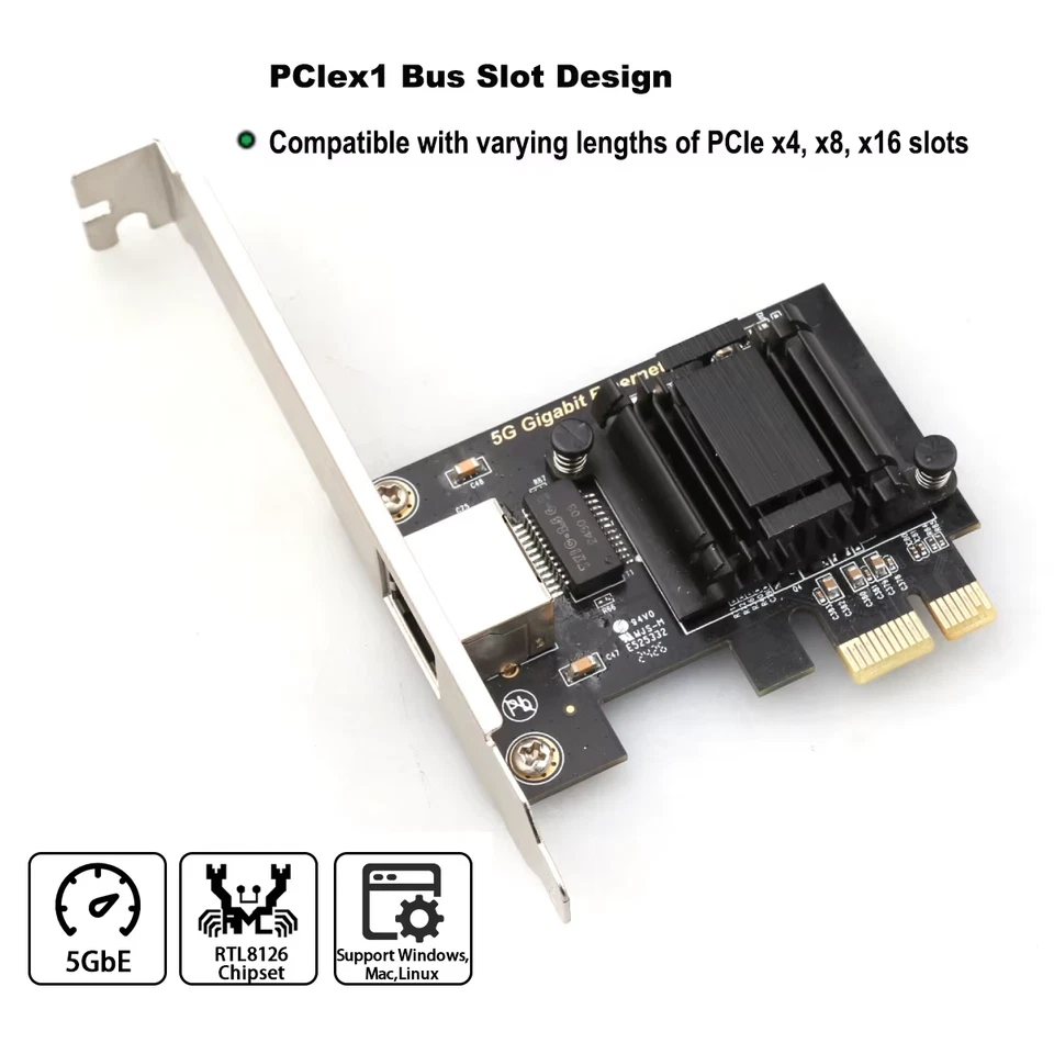 5G PCI-E To RJ45 Network Card Gigabit Ethernet Dual Ports 100/1000/2500/5000M PC - Image 4 of 4