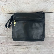 Vintage Fossil Black Pebbled Leather Crossbody Messenger Bag Brush