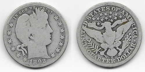 1892-O 1892 O Barber Quarter VG very good 25C 25 cents New Orleans