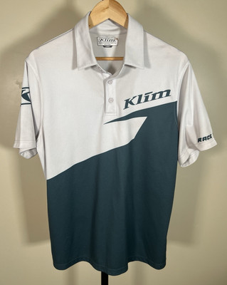 Klim Race Spec White Green Polo Golf Casual Sport Shirt Sz L Snowboarding