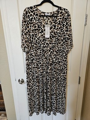 NWT Leota ''Zoe'' Giraffe Toffee Empire Waist Stretchy V-Neck Midi Dress Plus 2X