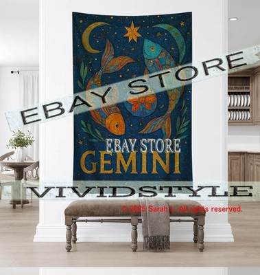 Gemini Zodiac fabric tapestry Astrology background cloth 39X59 in