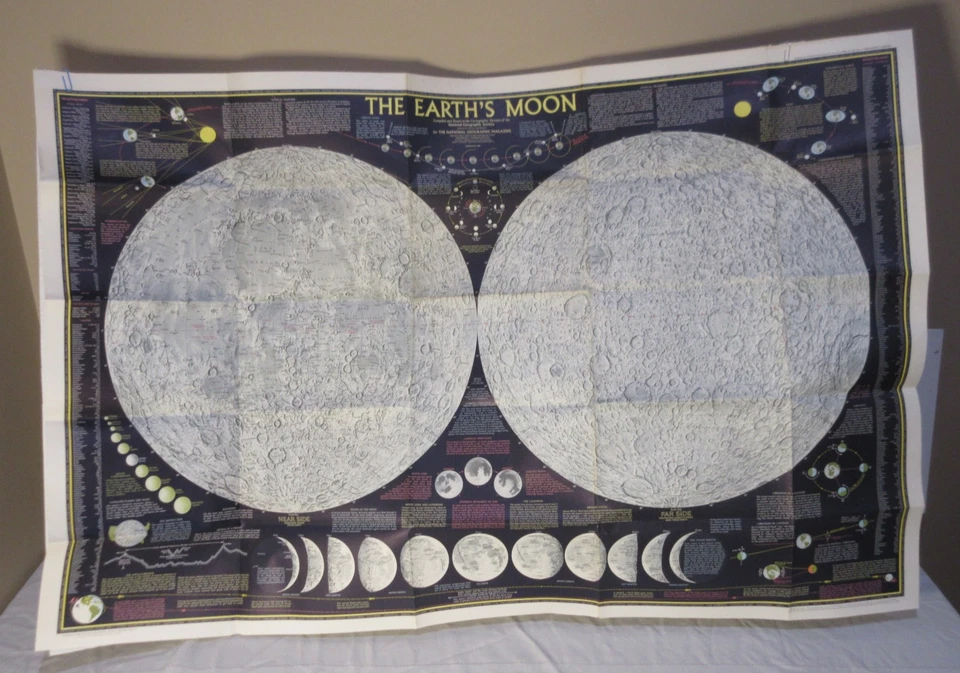 Póster espacial de la revista National Geographic 1969 mapa lunar de la Tierra 40 X 28 Foto 3 de 4