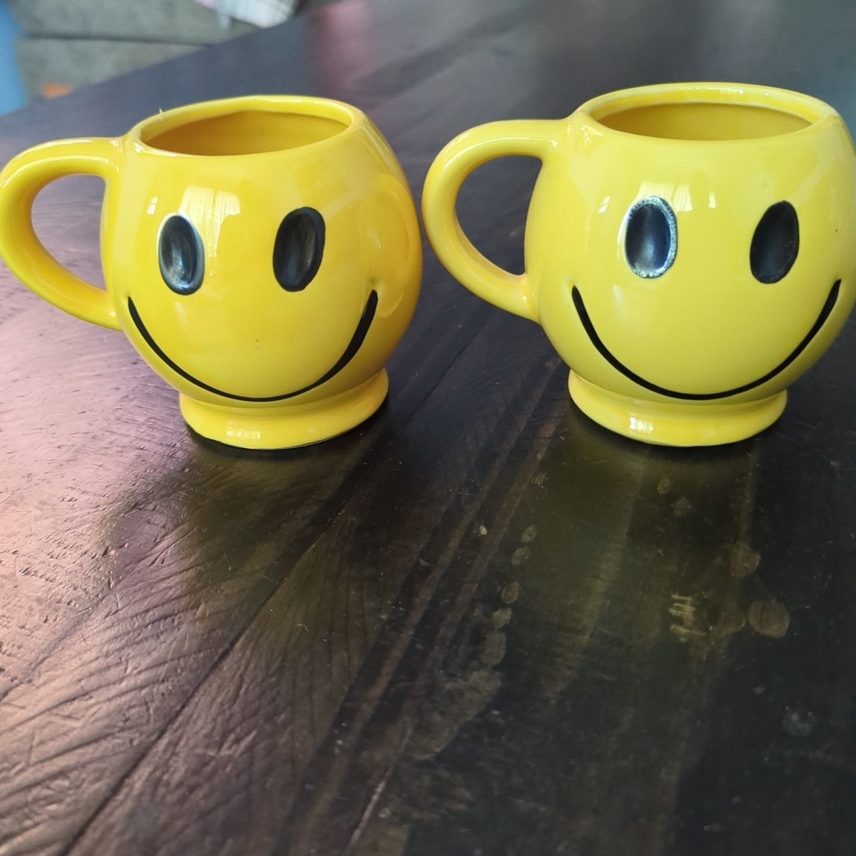 Set Of 2 Vintage McCoy Pottery USA Yellow Smiley Face Mug/cup Made