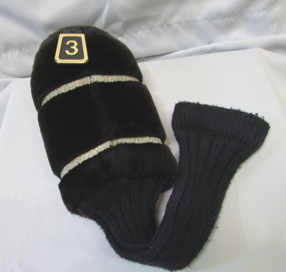 Cubierta de cabeza de golf vintage ojos de serpiente felpa 3 madera negra dorada buen estado Foto 3 de 4