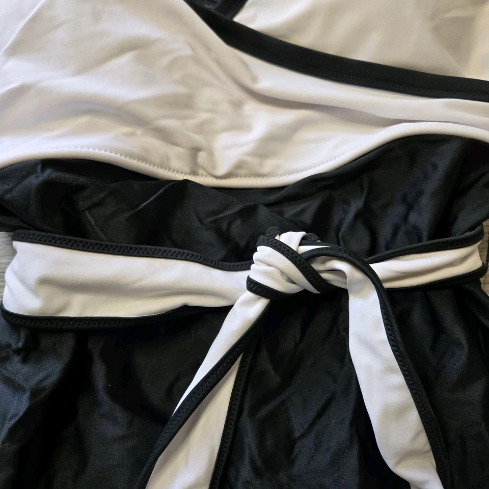 Tommy Hilfiger Colorblock Corbata Cintura Una Pieza Traje de Baño Negro Blanco Talla 12 Nuevo con Etiquetas Foto 3 de 4