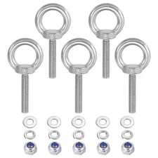 5Pcs M8 x 40mm 304 Stainless Steel Lifting Shoulder Eye Bolt with Nuts Washers