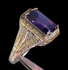 VTG BGE Sterling Silver ART DECO STYLE RING Simulated Amethyst Emerald Cut 7.5
