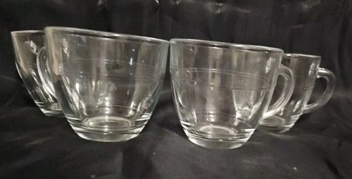 4 Vintage Duralex Glass Coffee - Tea Cups Made in France 3" Tall GUC 