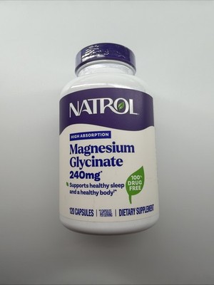 Natrol Magnesium Glycinate 240 mg High Absorption 120 CAPSULES / 2 month Supply