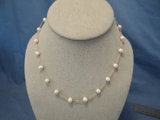 Vintage PETIT 14 KT Clasp & Chain Akoya White Pearls 6 mm Necklace 15"