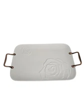 Appétit Embossed Rose Porcelain Tray – 19" Rectangular Serving Platter - New