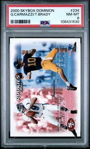 2000 SKYBOX DOMINION #234 GIOVANNI CARMAZZI/TOM BRADY RC PSA 8