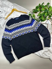 Polo Ralph Lauren Fair Isle Wool Blend Sweater Jumper Black Blue Knit Vintage L