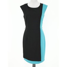 Calvin Klein Dress Womens 4 Green Black Sheath Lined ColorBlock Missing Belt