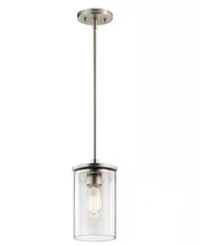 Kichler 43996NI Crosby 1-Light Brushed Nickel Hanging Pendant with Clear Glass