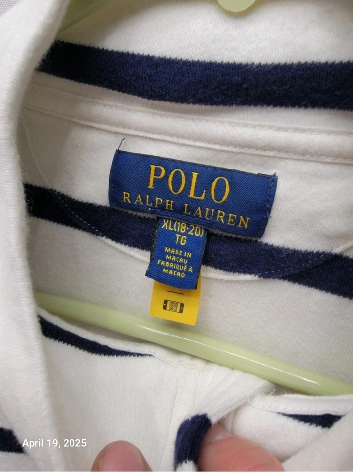 Suéter Pullover Polo Ralph Lauren Niños 1/4 Cremallera Simulada Rayas Talla XL 18-20 Blanco Foto 3 de 4