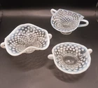 Fenton Hobnail Opalescent Glass Moonstone Small Trays with Handless Set of 3