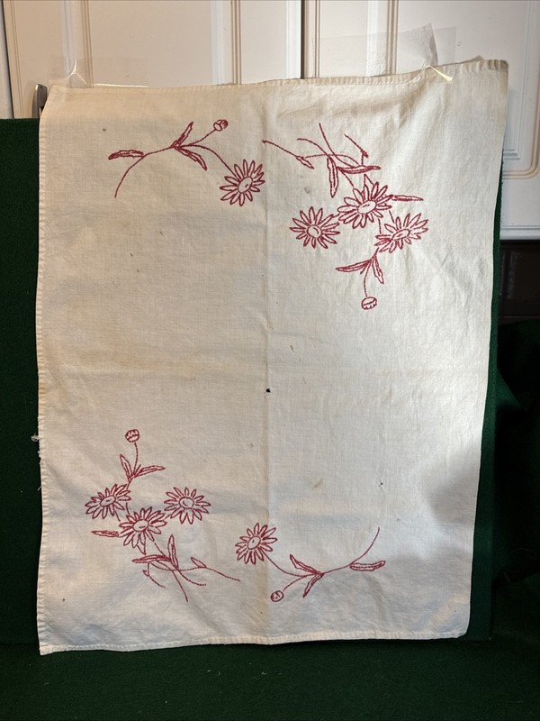 Vintage Finished Handmade Red Needlepoint Floral Design 23”x 18”