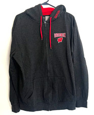Colosseum Wisconsin Badgers Full Zip Up Hoodie Hooded Sweatshirt Dark Gray Large