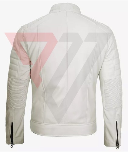 Men Real Lambskin Soft White Leather Classic Slim Fit Motorcycle Biker Jackets - Picture 2 of 3