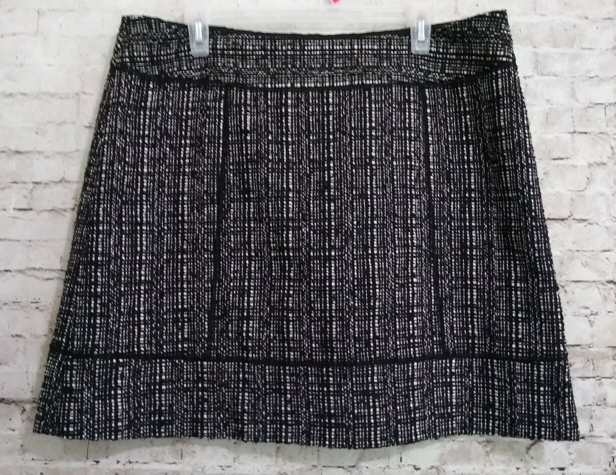 Halogen by Nordstrom Black/White Textured Wool Blend A-Line Skirt