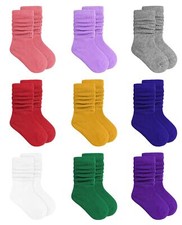 Girl Knee High Cotton Socks 9 Pairs Girls Long Crew Socks Color d 9-12 Years