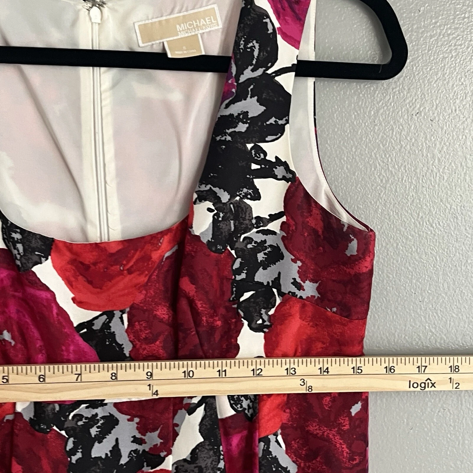 Abito Michael Kors seta floreale rosa rosso tubino sopra il ginocchio foderato senza maniche 6