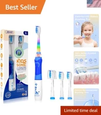Sonic Kids Toothbrush with Gentle Bristles and 4 Replacements - Fun Blue Design
