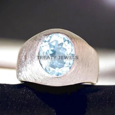 Aquamarine Oval Cut Gemstone With 925 Sterling Silver Ring For Men's #A184