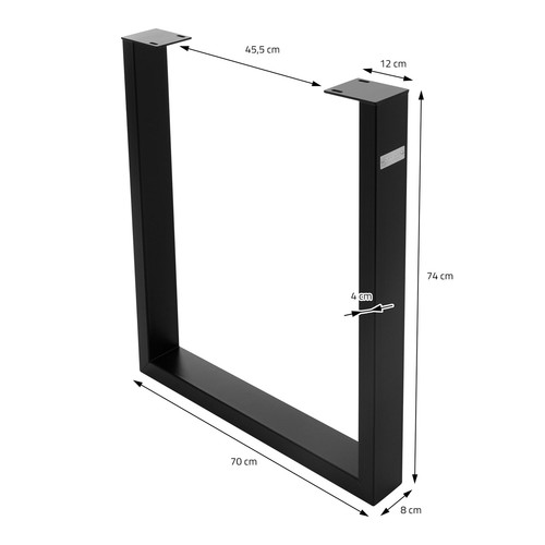 Set de 2 patas para mesa soporte en U bastidor 70 x 74 cm de acero negro mate - Imagen 6 de 8