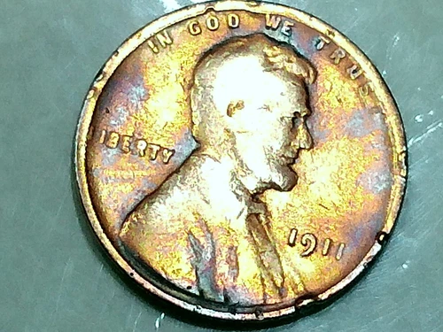 1911 us copper penny - 3.0 gr. - rb - colorful tone -shiny & bright-