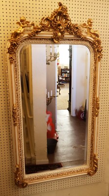 鏡 Pub Miller French White And Gold French Louis XV Cherub Figural Beveled Wall Mirror
