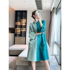 Autumn women  Casual Knee Length Beaded Lapel Dress Elegant Cardigan Dress