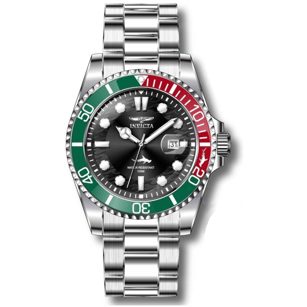 Invicta Men's Watch Pro Diver Red and Green Rotating Bezel Black